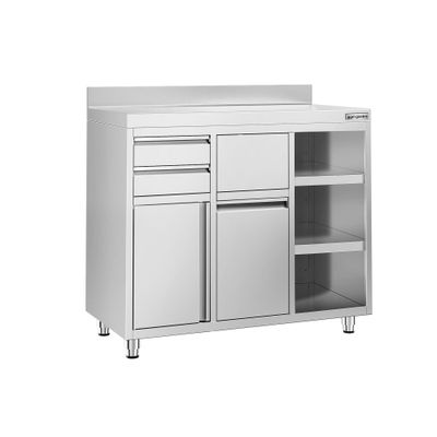 Arbeitsschrank - für Kaffeemaschine - 1200x600mm - mit 2 Schubladen, 1 Tür, Mülleimer & Aufkantung