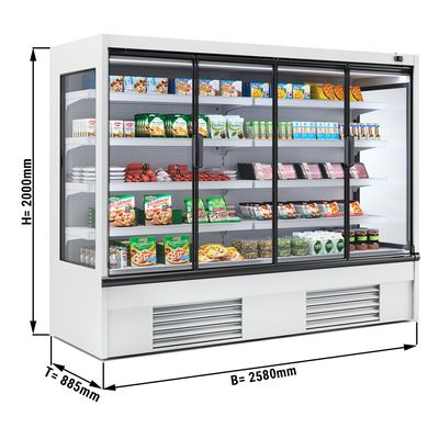 Пристенная холодильная горка - 2580мм - Со светодиодным освещением LED  - с изолированными стеклянными дверями - 4 Полками