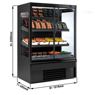 Полиця холодильна пристінна чорна - 1,02 х 0,68 м - з 2 полицями та дзеркалом