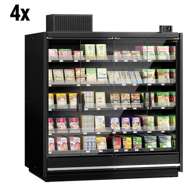 (4 Stück) Supermarkt-Wandkühlregal - 7500mm - mit doppelt verglasten, rahmenlosen Türen & 5 Ablagen