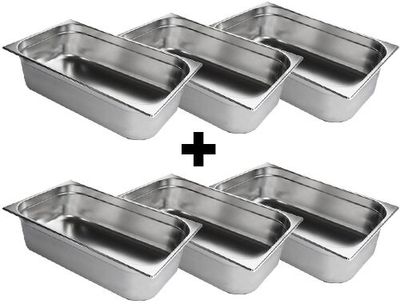 (6 Stück) Edelstahl GN-Behälter 1/1 - Höhe: 100mm