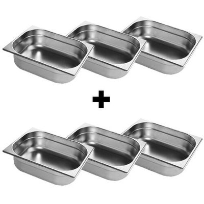 (6 Stück) Edelstahl GN-Behälter 1/2 - Höhe: 100mm