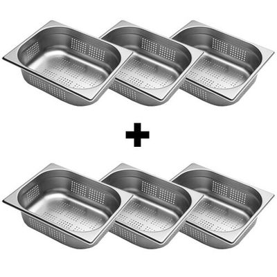(6 Stück) Edelstahl GN-Behälter 1/2 - gelocht - Höhe: 100mm