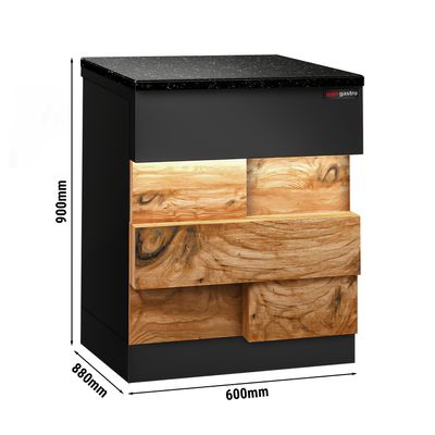 Table de caisse TORONTO - 600mm - Façade bois - Plan de travail en granit noir