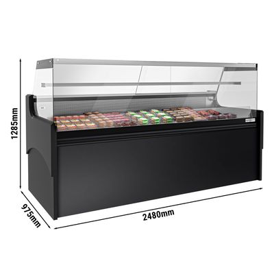 Comptoir réfrigéré / comptoir à viande - 2480mm - avec éclairage LED & 1 étagère