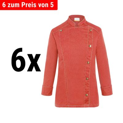 (6 komada) ženska kuharska jakna karlowsky u stilu traperica - vintage crvena - veličina: 46