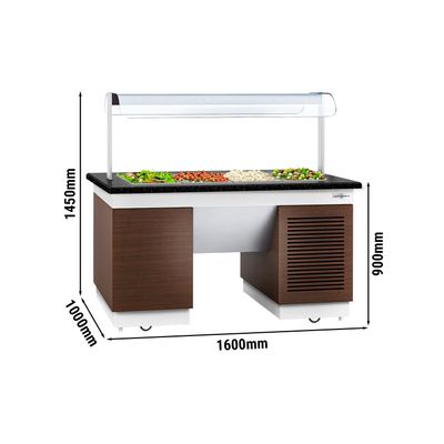 Buffet counter cold - with cooling tray & castors - 1600mm - with LED lighting - wood look