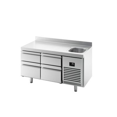 Kühltisch Premium PLUS - 1468x600mm - mit 1 Becken, 4 Schubladen & Aufkantung