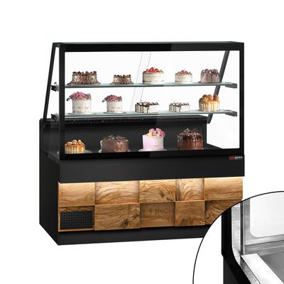 Kühltheke TORONTO - 1600mm - Doppelverglasung - Holzfront - 2 Ablagen - schwarze Granit-Arbeitsplatte