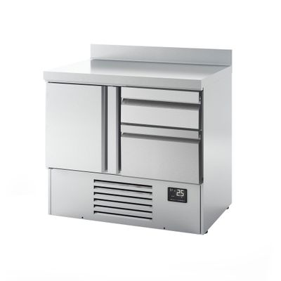 Kühltisch Premium PLUS - 980x700mm - mit 1 Tür & 2 Schubladen & mit Aufkantung