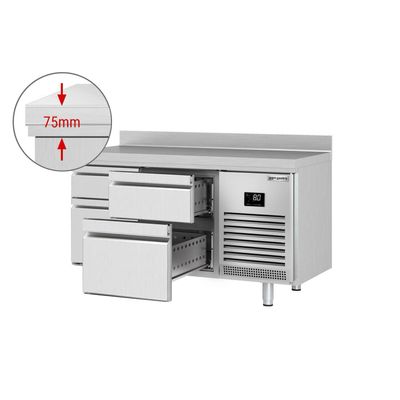 Kühltisch Premium PLUS - 1468x600mm - mit 4 Schubladen & mit Aufkantung