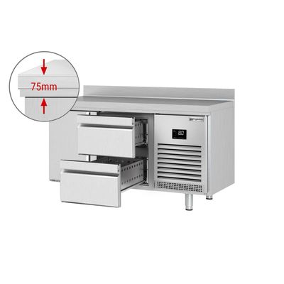 Kühltisch Premium PLUS - 1468x600mm - mit 1 Tür, 2 Schubladen & mit Aufkantung