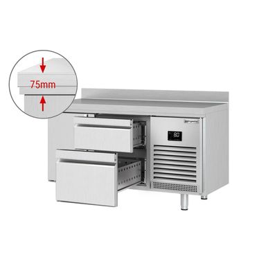 Kühltisch Premium PLUS - 1468x600mm - mit 1 Tür & 2 Schubladen & mit Aufkantung