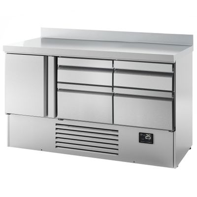 Kühltisch Premium PLUS - 1460x700mm - mit 1 Tür & 4 Schubladen & mit Aufkantung