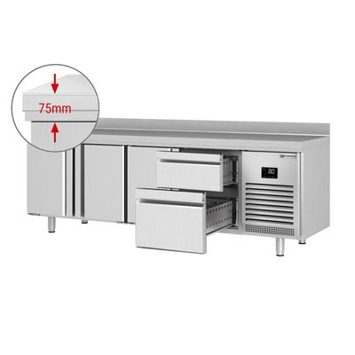 Kühltisch Premium PLUS - 2452x600mm - mit 3 Türen & 2 Schubladen & mit Aufkantung