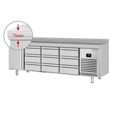 Kühltisch Premium PLUS - 2452x600mm - mit 1 Tür & 9 Schubladen 1/3 & mit Aufkantung