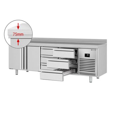 Kühltisch Premium PLUS - 2452x700mm - mit 2 Türen & 6 Schubladen & mit Aufkantung