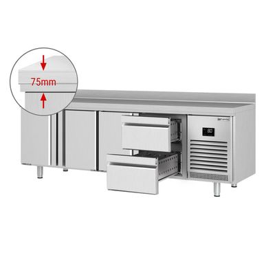 Kühltisch Premium PLUS - 2452x700mm - mit 3 Türen & 2 Schubladen & mit Aufkantung
