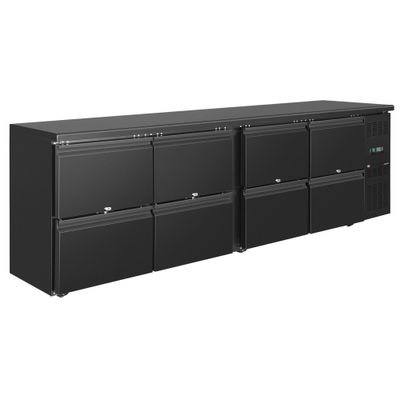 Bar- & Getränkekühltisch ECO - 2542mm - mit 8 Schubladen - Schwarz