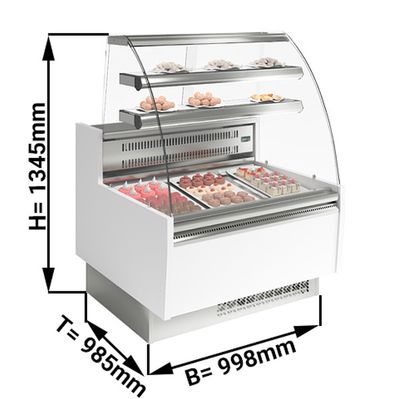 Comptoir à pâtisseries - 990mm - avec éclairage LED - avec 2 étagères