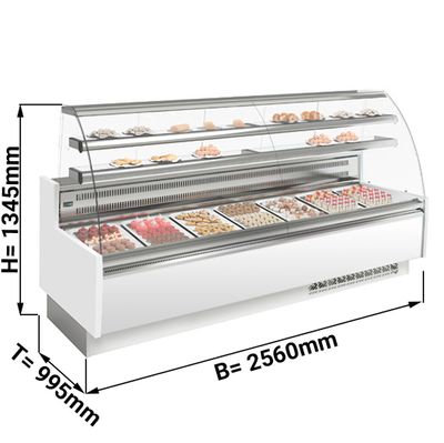 Cake counter - 2560mm - with LED lighting & 2 shelves