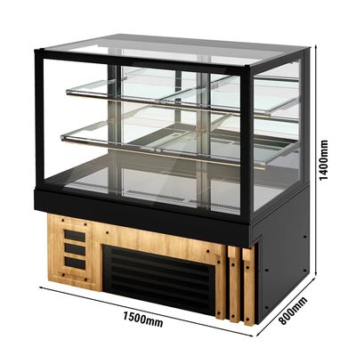 Cake display cabinet - 1500mm - with LED lighting & 3 shelves - wooden front