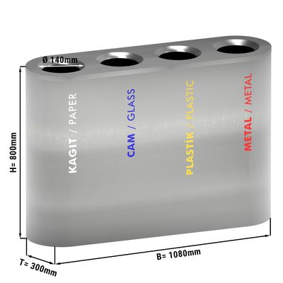 Sistema di separazione dei rifiuti con 4 scomparti - 120L - acciaio inox	