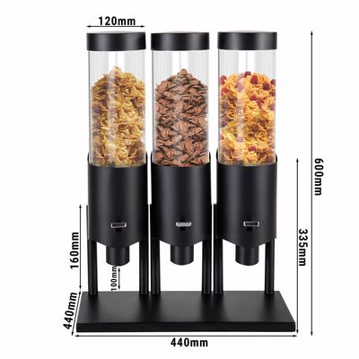 Cornflakes dispenser - Drievoudig - Ø 120mm - Zwart - Hendeldispenser
