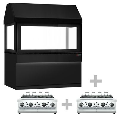 Gasgrill TORONTO - 1900mm - schwarze Front - schwarze Granit-Arbeitsplatte - Hitzeschutzglas