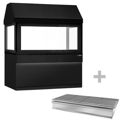 Holzkohlegrill TORONTO - 1900mm - schwarze Front - schwarze Granit-Arbeitsplatte - Hitzeschutzglas