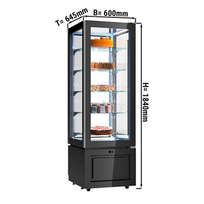 Panoramic display case - 324 litres - 600mm - 5 shelves - Black