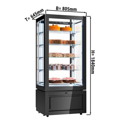 Панорамна холодильна вітрина - 457 літрів - з 5 скляними полицями - чорна