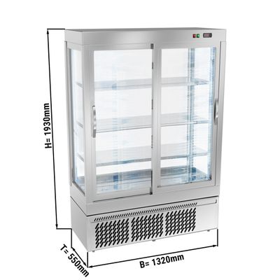 Panoramic display case - 855 Litres - 1320mm -3 shelves - Silver