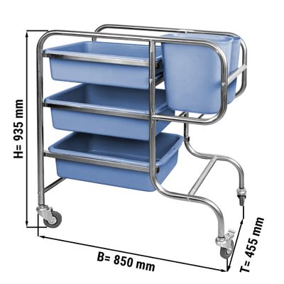 Cleaning trolley - - with 3 shelves & 2 buckets