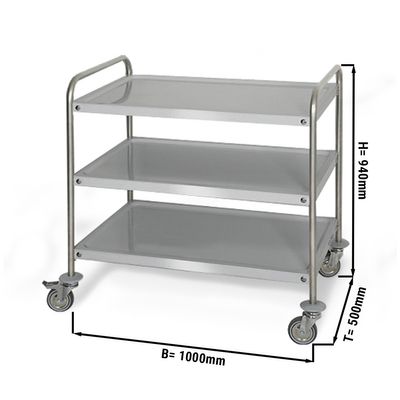 Serving trolley - 1000x500mm - with 3 shelves