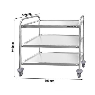 Serving trolley - 800x500mm - with 3 shelves
