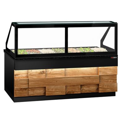 Saladette TORONTO - 2550mm - Holzfront - 4 Türen - für 6x GN 1/1 - schwarze Granit-Arbeitsplatte