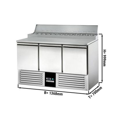 Подготовительный холодильный стол мини PREMIUM - 1370 мм - для  8x GN 1/6 - 3 двери