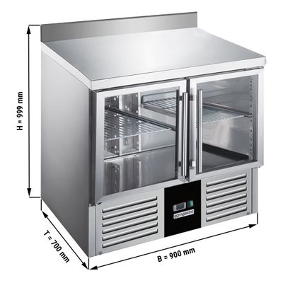 Saladet / Pizza Hazırlık Buzdolabı PREMIUM - 0,9 x 0,7 m - 2 Cam Kapılı & Sırtlı