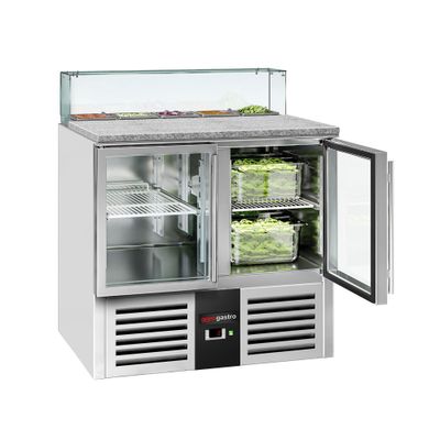 Saladette PREMIUM - 900mm - 2 Glastüren - mit Glasaufsatz für 5x GN 1/6