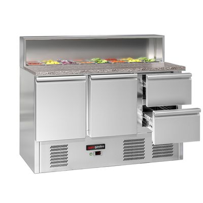 Saladette ECO - 1368mm - 2 Türen & 2 Schubladen - mit Edelstahlaufsatz für 8x GN 1/6