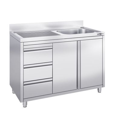 Spülschrank - 1200x600mm - mit 3 Schubladen & 1 Becken rechts