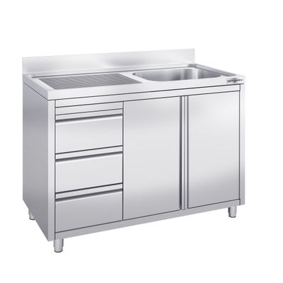 Spülschrank - 1200x600mm - mit 3 Schubladen & 1 Becken rechts