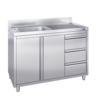 Spülschrank - 1200x700mm - mit 3 Schubladen & 1 Becken links