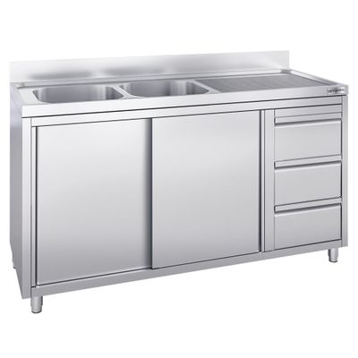 Spülschrank - 1600x600mm - mit 3 Schubladen & 2 Becken links