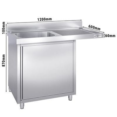 Stol za sudoper sa otvorom za perilicu posuđa - 1200x600 mm - Sa 1 sudoperom na lijevoj strani 