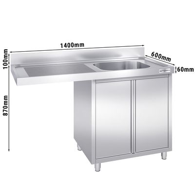 Mueble fregadero con espacio para lavavajillas de acero Inox. - 1,4 m - 1 fregadero a la derecha A 50 x P 40 x A 25 cm