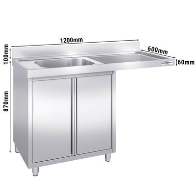 Mueble fregadero con espacio para lavavajillas de acero Inox. - 1,2 m - 1 fregadero a la izquierda A 40 x P 50 x A 25 cm 