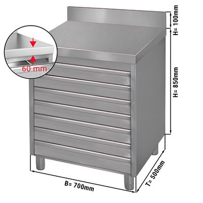 Drawer cabinet ECO - 0.7 m - with 7 drawers for pizza dough balls and backsplash