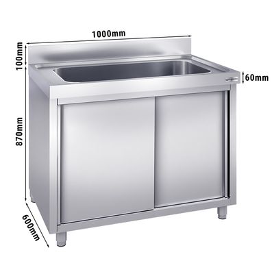 Mueble fregadero para ollas de acero Inox. - 1,0 m - 1 fregadero L 80 x B 40 x T 35 cm